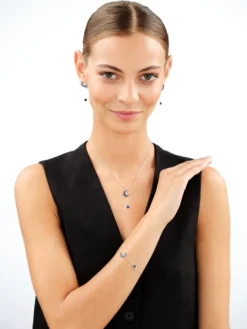 Bransoletka srebrna z cyrkoniami i emalią - Księżyc, gwiazdy