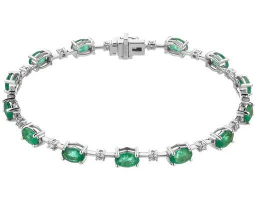 Bransoletka z białego złota z brylantami i szmaragdami - 18 cm - próba 750