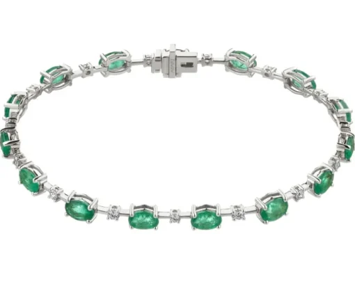 Bransoletka z białego złota z brylantami i szmaragdami - 19 cm - próba 750