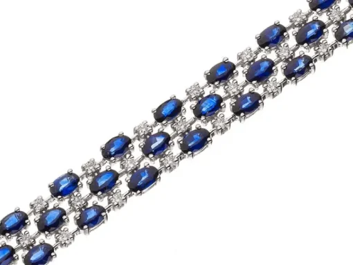 Bransoletka z białego złota z brylantami i szafirami - 18 cm - próba 585