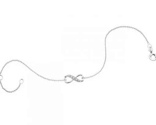 Bransoletka z białego złota z diamentami - serce, nieskończoność - 0,02 ct - próba 375