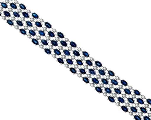Bransoletka z białego złota z brylantami i szafirami - 18 cm - próba 585