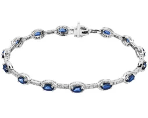 Bransoletka z białego złota z brylantami i szafirami - 18 cm - próba 585