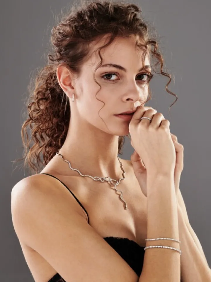 Bransoletka z białego złota z brylantami - 18 cm - 3,55 ct - próba 585