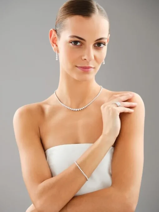 Bransoletka z białego złota z brylantami laboratoryjnymi - 18 cm - 3,00 ct - próba 750