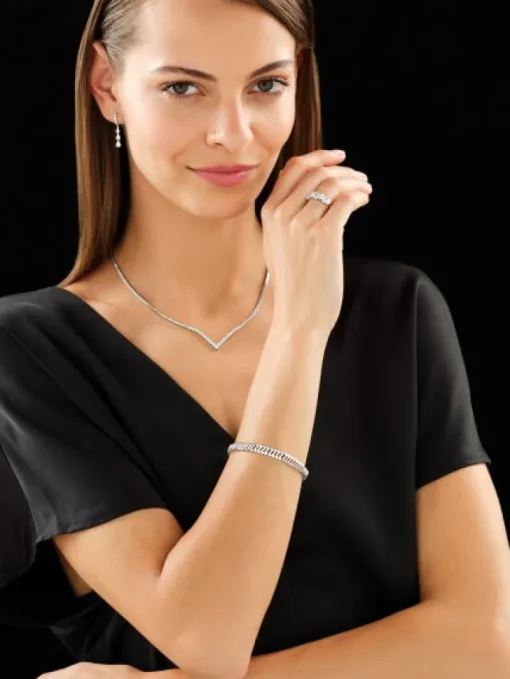 Bransoletka z białego złota z diamentami - 18 cm - 0,50 ct - próba 585
