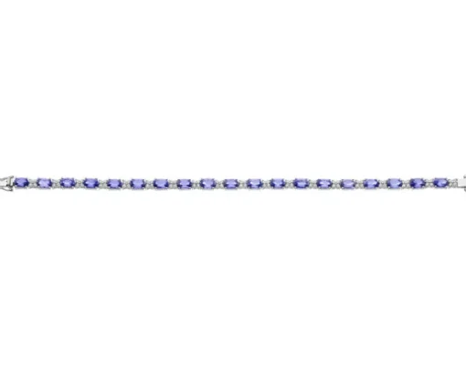 Bransoletka z białego złota z brylantami i tanzanitami - 18 cm - próba 585