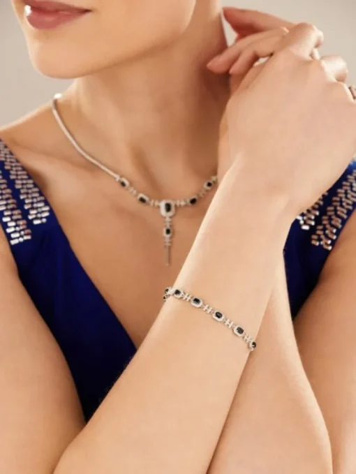 Bransoletka z białego złota z diamentami i szafirami - 18 cm - próba 585