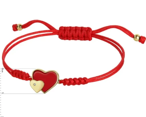 Bransoletka z elementami żółtego złota z diamentem - serca - 0,004 ct - próba 375