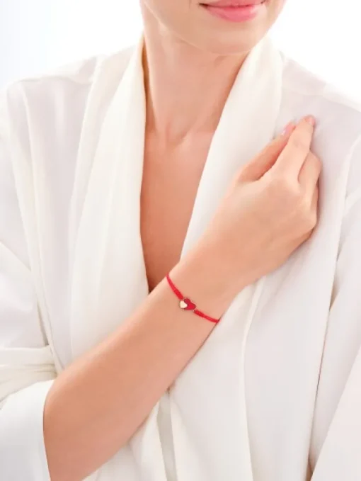 Bransoletka z elementami żółtego złota z diamentem - serca - 0,004 ct - próba 375