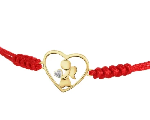 Bransoletka z elementami żółtego złota i diamentem - aniołek, serce - 0,003 ct - próba 375