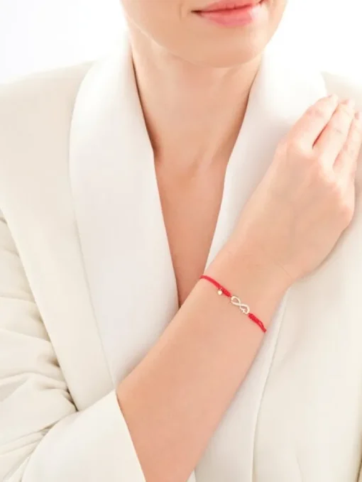 Bransoletka z elementami żółtego złota z diamentami - nieskończoność, serce, EKG serca - 0,01 ct - próba 375