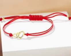 Bransoletka z elementami żółtego złota i diamentem - serca - 0,004 ct - próba 585