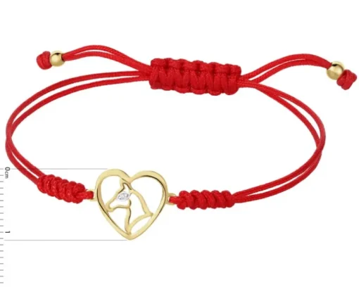 Bransoletka z elementami żółtego złota i diamentem - serce, koń - 0,003 ct - próba 375
