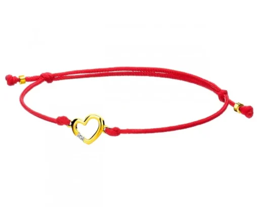 Bransoletka z elementami żółtego złota i diamentem - serce - 0,004 ct - próba 375