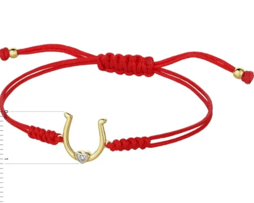 Bransoletka z elementami żółtego złota i brylantem - podkowa, serce - 0,01 ct - próba 375