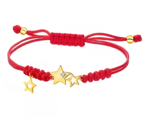 Bransoletka z elementami żółtego złota i diamentem - gwiazdy - 0,005 ct - próba 585