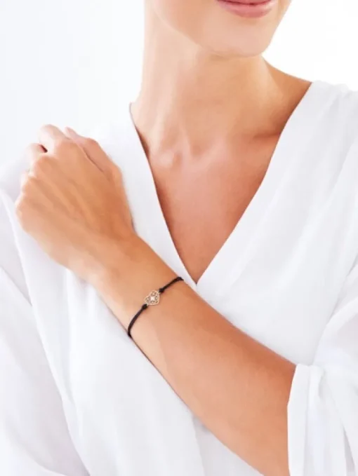 Bransoletka z elementami żółtego złota i brylantem - serce - 0,008 ct - próba 375