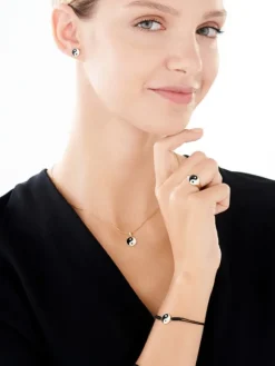 Bransoletka z elementami z żółtego złota z diamentami i emalią - yin yang - 0,01 ct - próba 375