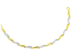 Bransoletka z żółtego i białego złota z diamentami - 18 cm - 0,15 ct - próba 585