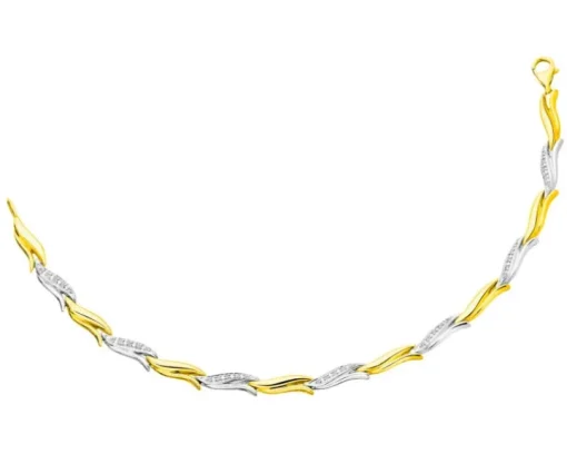 Bransoletka z żółtego i białego złota z diamentami - 18 cm - 0,15 ct - próba 585