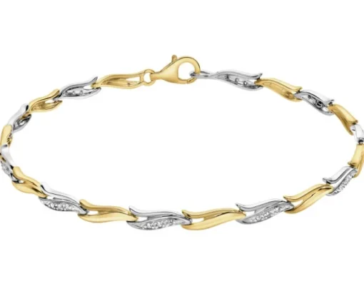 Bransoletka z żółtego i białego złota z diamentami - 18 cm - 0,09 ct - próba 375