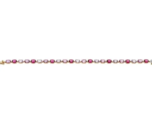 Bransoletka z żółtego złota z diamentem, kamieniami szlachetnymi i ozdobnymi - 18 cm - próba 585