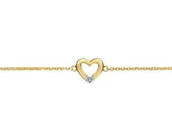 Bransoletka z żółtego złota z diamentem - serce - 0,004 ct - próba 375