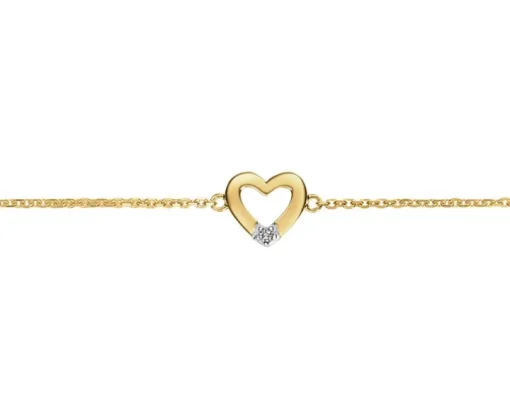 Bransoletka z żółtego złota z diamentem - serce - 0,004 ct - próba 375