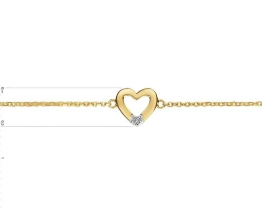 Bransoletka z żółtego złota z diamentem - serce - 0,004 ct - próba 375