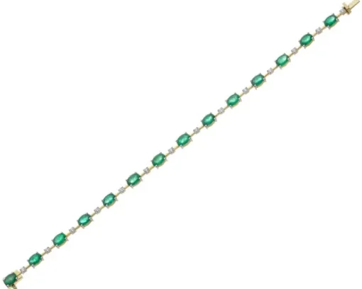 Bransoletka z żółtego złota z brylantami i szmaragdami - 18 cm - próba 750