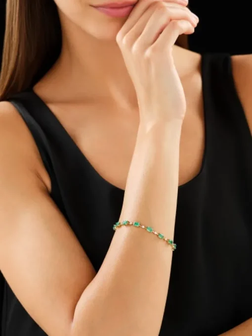Bransoletka z żółtego złota z brylantami i szmaragdami - 19 cm - próba 750