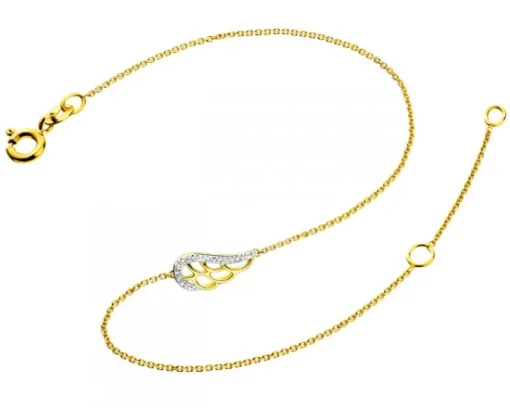 Bransoletka z żółtego złota z diamentami - skrzydło - 0,01 ct - próba 375