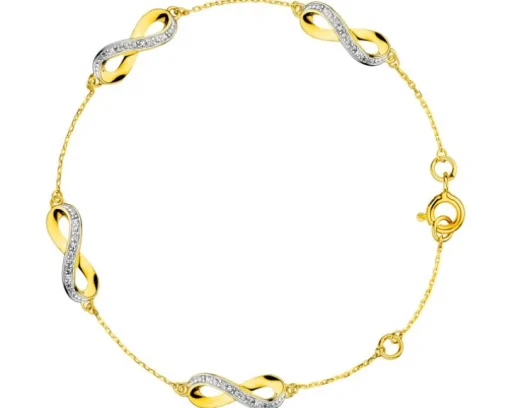 Bransoletka z żółtego złota z brylantami - nieskończoność - 0,03 ct - próba 375