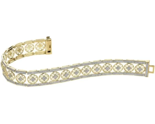 Bransoletka z żółtego złota z diamentami - rozety - 18 cm - 1,053 ct - próba 585