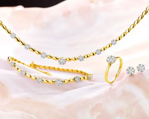 Bransoletka z żółtego złota z brylantami - 18 cm - 0,63 ct - próba 585