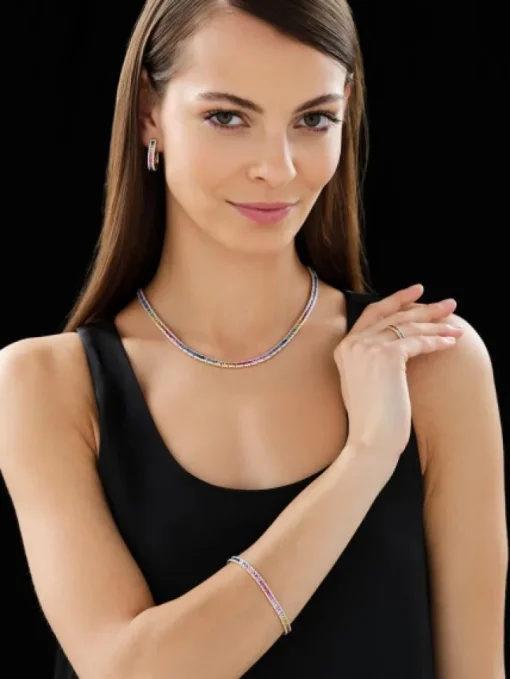 Bransoletka z żółtego złota z brylantami i szafirami kolorowymi - 19 cm - próba 585