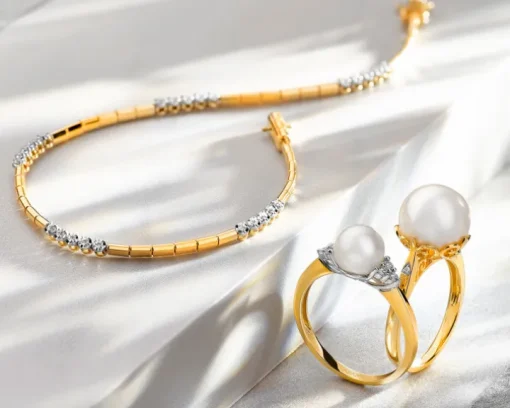 Bransoletka z żółtego złota z brylantami - 19 cm - 0,15 ct - próba 585