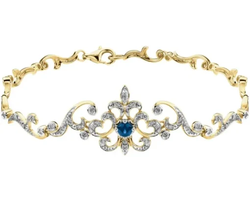Bransoletka z  żółtego złota z brylantami i szafirem - 18 cm - próba 585