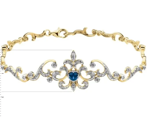 Bransoletka z  żółtego złota z brylantami i szafirem - 18 cm - próba 585