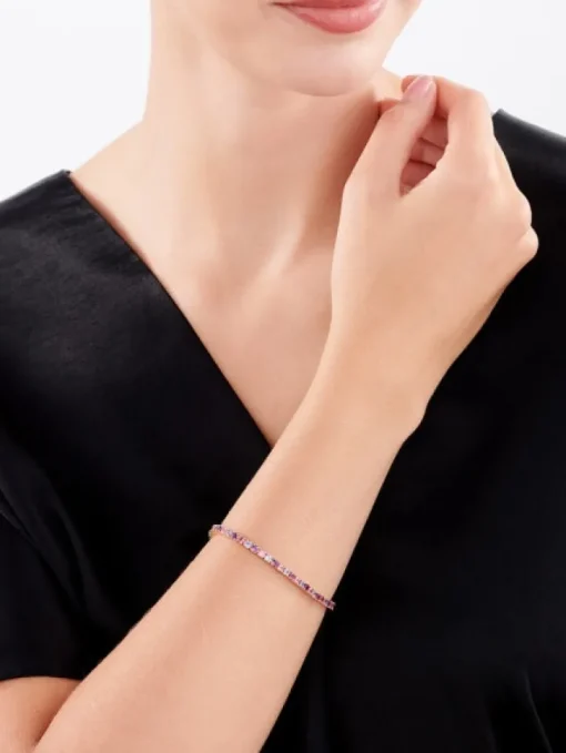 Bransoletka z żółtego złota z brylantem, kamieniami szlachetnymi i ozdobnymi - 18 cm - próba 585