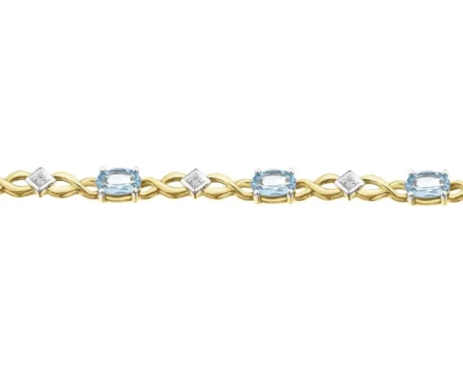 Bransoletka z żółtego złota z diamentami i topazami - 18 cm - próba 585