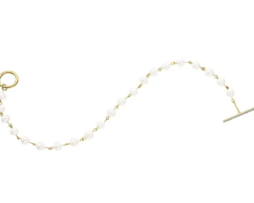 Bransoletka z żółtego złota z diamentami i perłami - 18 cm - próba 585