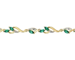 Bransoletka z żółtego złota z diamentami i szmaragdami syntetycznymi - 18 cm - próba 375