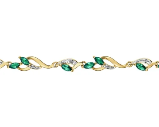 Bransoletka z żółtego złota z diamentami i szmaragdami syntetycznymi - 18 cm - próba 375