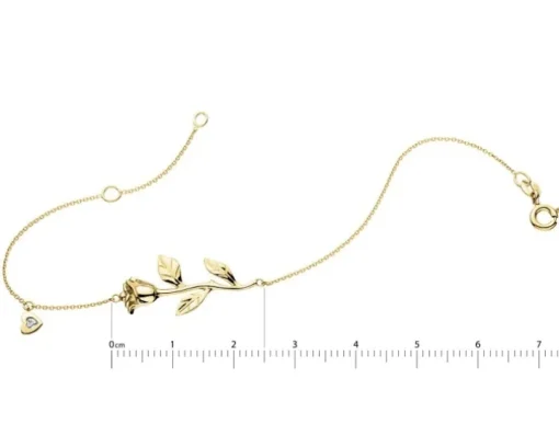 Bransoletka z żółtego złota  z diamentem - kwiat, róża, serce - 0,004 ct - próba 585