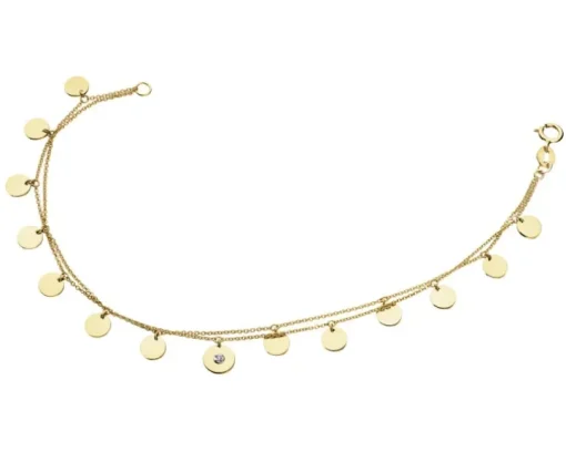 Bransoletka z żółtego złota z diamentem - koła - 0,005 ct - próba 375