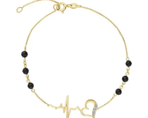 Bransoletka z żółtego złota z diamentami i agatami - EKG serca - próba 585