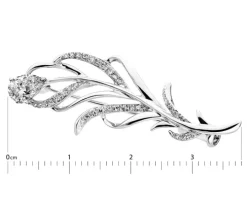 Broszka z białego złota z diamentami - piórko - 0,45 ct - próba 585