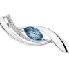 Broszka z białego złota z diamentami i topazem London Blue - próba 585